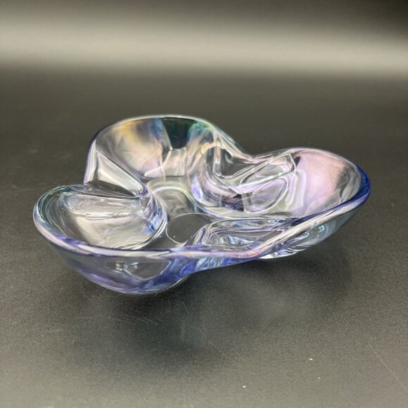 Vintage Iridescent Purple Ashtray Art Glass Retro Catchall Trinket MCM - Picture 2 of 16